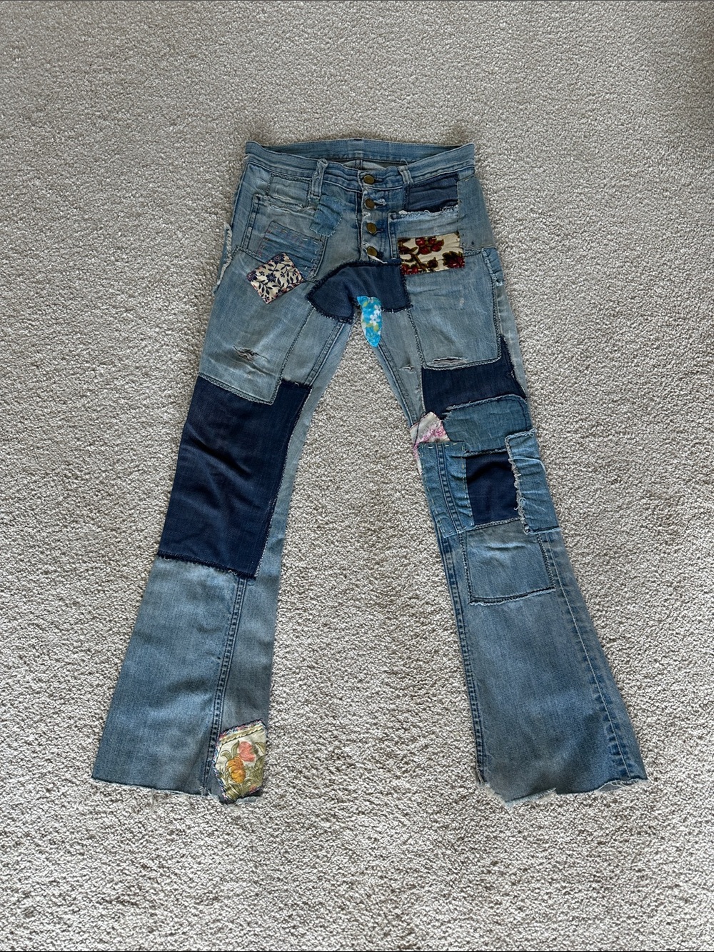 Vintage 1970s Patchwork Flared Lee Jeans 23 24 XS